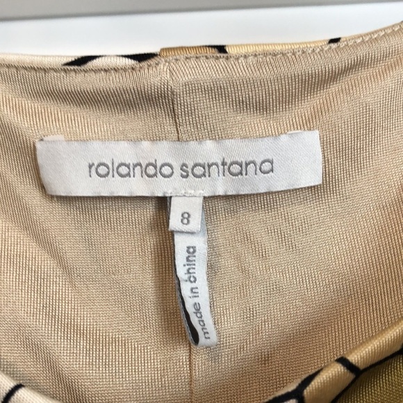 Rolando Santana Olivia 100% Silk Dress Sz 8 Geometric Print Sleeveless Boat Neck - Picture 3 of 8